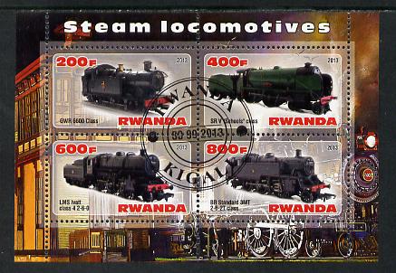Rwanda 2013 Steam Locos #2 perf sheetlet containing 4 values fine cto used, stamps on , stamps on  stamps on railways