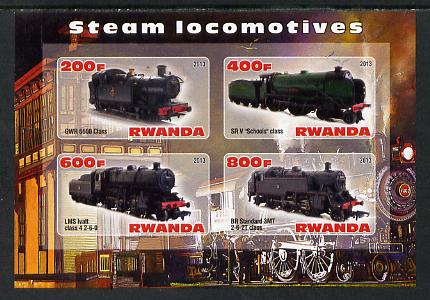 Rwanda 2013 Steam Locos #2 imperf sheetlet containing 4 values unmounted mint, stamps on railways