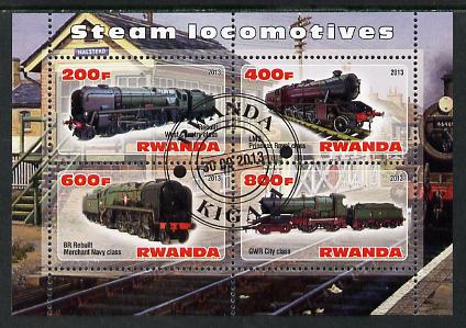 Rwanda 2013 Steam Locos #3 perf sheetlet containing 4 values fine cto used, stamps on , stamps on  stamps on railways