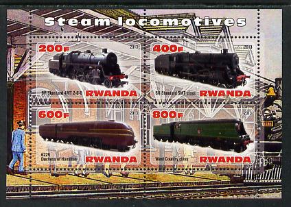 Rwanda 2013 Steam Locos #4 perf sheetlet containing 4 values unmounted mint, stamps on railways