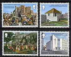 Isle of Man 1977 Bicentenary of Vist by John Wesley set of 4, SG 103-06, stamps on religion, stamps on churches, stamps on preacher