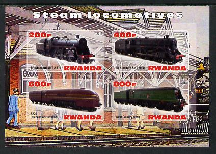 Rwanda 2013 Steam Locos #4 imperf sheetlet containing 4 values unmounted mint, stamps on railways