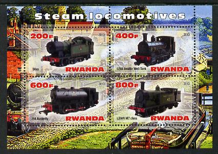 Rwanda 2013 Steam Locos #5 perf sheetlet containing 4 values unmounted mint, stamps on railways
