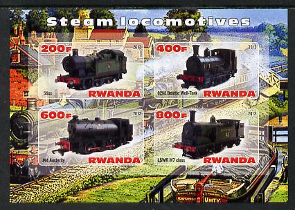 Rwanda 2013 Steam Locos #5 imperf sheetlet containing 4 values unmounted mint, stamps on railways