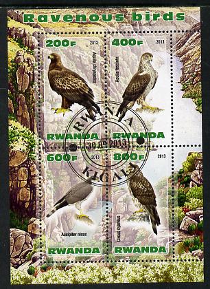 Rwanda 2013 Birds of Prey perf sheetlet containing 4 values fine cto used, stamps on birds, stamps on birds of prey, stamps on 