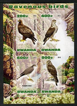 Rwanda 2013 Birds of Prey imperf sheetlet containing 4 values unmounted mint, stamps on birds, stamps on birds of prey, stamps on 