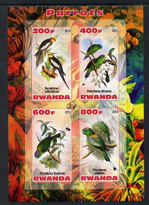 Rwanda 2013 Parrots imperf sheetlet containing 4 values unmounted mint, stamps on birds, stamps on parrots