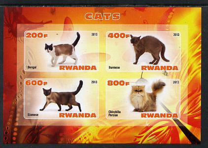 Rwanda 2013 Domestic Cats #1 imperf sheetlet containing 4 values unmounted mint, stamps on cats