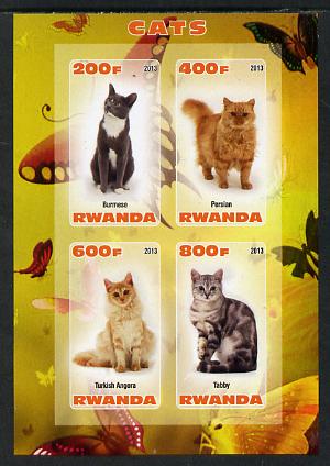 Rwanda 2013 Domestic Cats #2 imperf sheetlet containing 4 values unmounted mint, stamps on cats