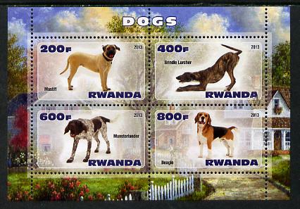 Rwanda 2013 Dogs #1 perf sheetlet containing 4 values unmounted mint, stamps on dogs