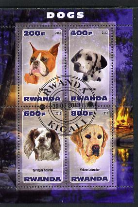 Rwanda 2013 Dogs #2 perf sheetlet containing 4 values fine cto used, stamps on dogs