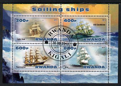 Rwanda 2013 Sailing Ships #2 perf sheetlet containing 4 values fine cto used, stamps on , stamps on  stamps on ships