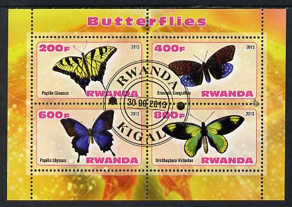 Rwanda 2013 Butterflies #2 perf sheetlet containing 4 values fine cto used, stamps on butterflies