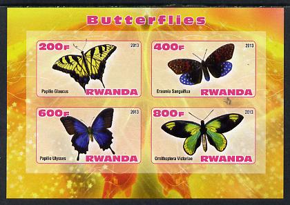 Rwanda 2013 Butterflies #2 imperf sheetlet containing 4 values unmounted mint, stamps on butterflies