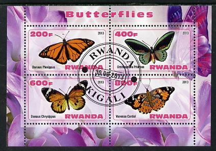 Rwanda 2013 Butterflies #3 perf sheetlet containing 4 values fine cto used, stamps on butterflies