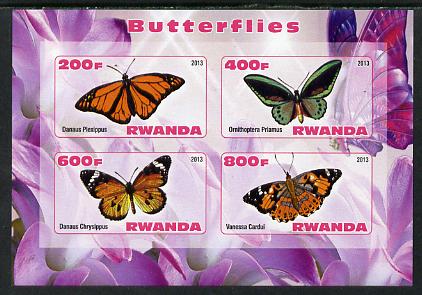 Rwanda 2013 Butterflies #3 imperf sheetlet containing 4 values unmounted mint, stamps on butterflies