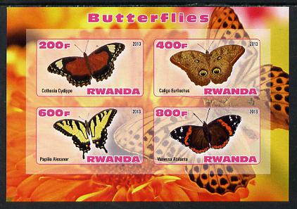 Rwanda 2013 Butterflies #4 imperf sheetlet containing 4 values unmounted mint, stamps on butterflies