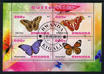 Rwanda 2013 Butterflies #5 perf sheetlet containing 4 values fine cto used, stamps on butterflies