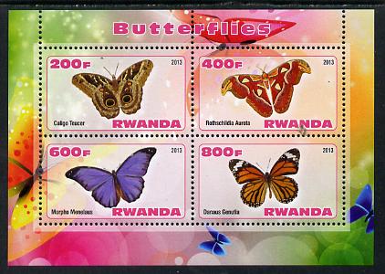 Rwanda 2013 Butterflies #5 perf sheetlet containing 4 values unmounted mint, stamps on butterflies