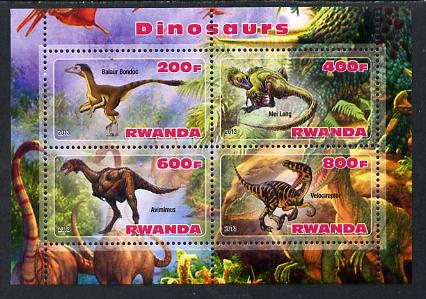 Rwanda 2013 Dinosaurs #1 perf sheetlet containing 4 values unmounted mint, stamps on dinosaurs