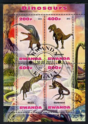 Rwanda 2013 Dinosaurs #2 perf sheetlet containing 4 values fine cto used, stamps on dinosaurs