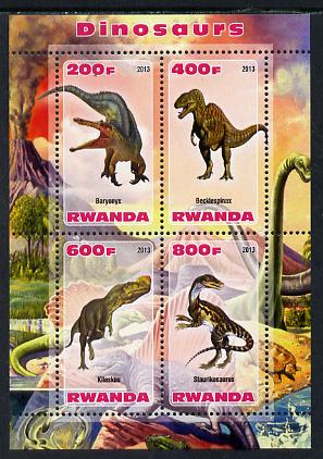Rwanda 2013 Dinosaurs #2 perf sheetlet containing 4 values unmounted mint, stamps on dinosaurs