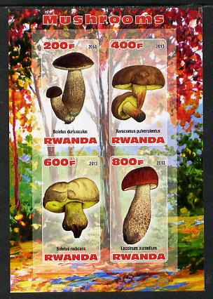 Rwanda 2013 Fungi #1 imperf sheetlet containing 4 values unmounted mint, stamps on fungi