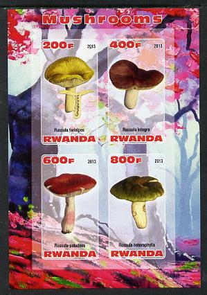 Rwanda 2013 Fungi #4 imperf sheetlet containing 4 values unmounted mint, stamps on fungi