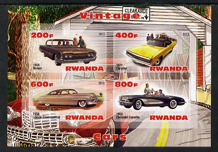 Rwanda 2013 Vintage Cars #1 imperf sheetlet containing 4 values unmounted mint, stamps on cars
