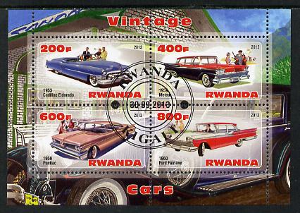 Rwanda 2013 Vintage Cars #2 perf sheetlet containing 4 values fine cto used, stamps on cars