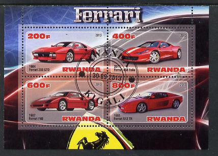 Rwanda 2013 Ferrari Cars #1 perf sheetlet containing 4 values fine cto used, stamps on cars, stamps on ferrari