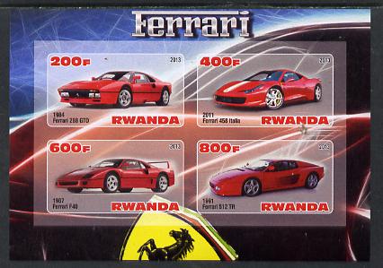 Rwanda 2013 Ferrari Cars #1 imperf sheetlet containing 4 values unmounted mint, stamps on , stamps on  stamps on cars, stamps on  stamps on ferrari