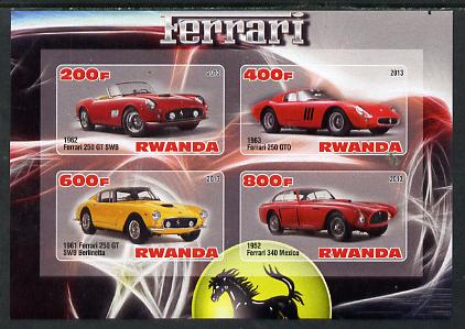 Rwanda 2013 Ferrari Cars #2 imperf sheetlet containing 4 values unmounted mint, stamps on cars, stamps on ferrari