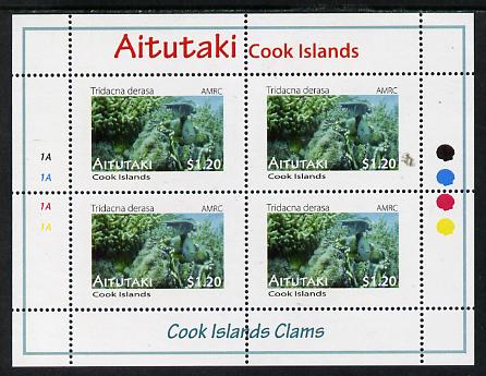 Cook Islands - Aitutaki 2013 Clams #6 perf sheetlet containing 4 x $1.20 values unmounted mint , stamps on marine life, stamps on shells, stamps on clams