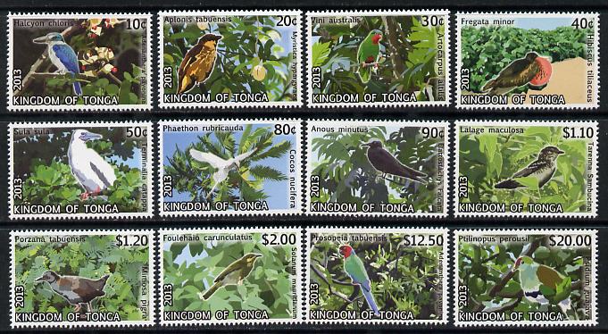 Tonga 2013 Birds #2 definitive perf set of 12 values unmounted mint  , stamps on birds, stamps on parrots, stamps on kingfishers