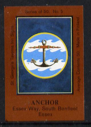 Match Box Labels - Anchor (No.5 from a series of 50 Pub signs) dark brown background, very fine unused condition (St George's Taverns), stamps on anchor
