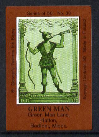 Match Box Labels - Green Man (No.33 from a series of 50 Pub signs) dark brown background, very fine unused condition (St George's Taverns), stamps on archery