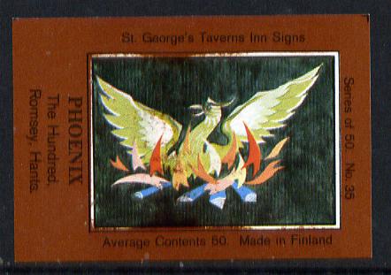 Match Box Labels - Phoenix (No.35 from a series of 50 Pub signs) dark brown background, very fine unused condition (St Georges Taverns), stamps on phoenix, stamps on mythology