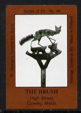 Match Box Labels - The Brush (No.48 from a series of 50 Pub signs) dark brown background, very fine unused condition (St Georges Taverns), stamps on fox, stamps on dogs, stamps on  fox , stamps on foxes, stamps on 