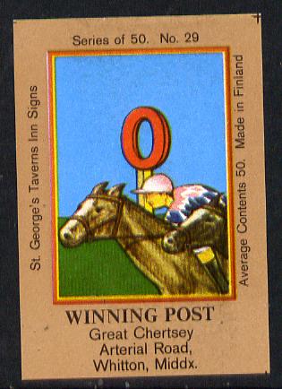 Match Box Labels - Winning Post (No.29 from a series of 50 Pub signs) light brown background, very fine unused condition (St Georges Taverns), stamps on horses, stamps on horse racing