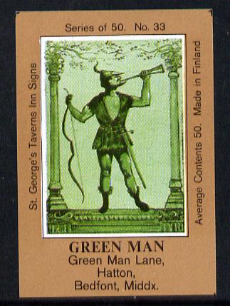 Match Box Labels - Green Man (No.33 from a series of 50 Pub signs) light brown background, very fine unused condition (St Georges Taverns), stamps on archery