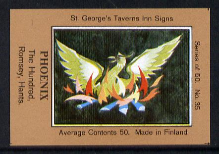Match Box Labels - Phoenix (No.35 from a series of 50 Pub signs) light brown background, very fine unused condition (St George's Taverns), stamps on phoenix, stamps on mythology