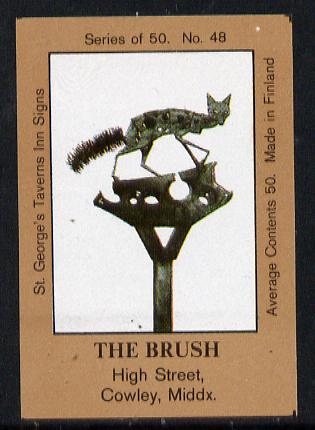 Match Box Labels - The Brush (No.48 from a series of 50 Pub signs) light brown background, very fine unused condition (St Georges Taverns), stamps on fox, stamps on dogs, stamps on  fox , stamps on foxes, stamps on 