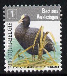 Belgium 2010-14 Birds - Eurasian Coot (28c) European 1st Class unmounted mint, stamps on birds, stamps on coot