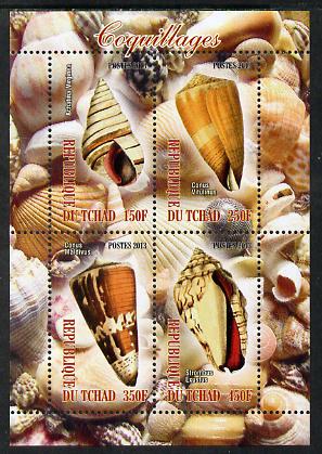 Chad 2013 Sea Shells perf sheetlet containing 4 values unmounted mint, stamps on marine life, stamps on shells