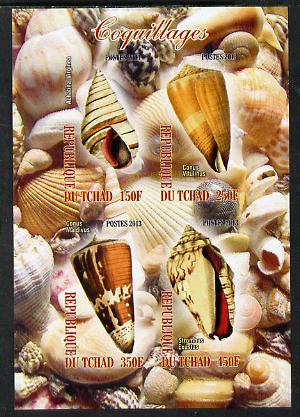 Chad 2013 Sea Shells imperf sheetlet containing 4 values unmounted mint, stamps on marine life, stamps on shells