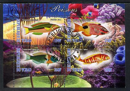 Chad 2013 Fish #2 perf sheetlet containing 4 values fine cto used, stamps on , stamps on  stamps on marine life, stamps on  stamps on fish