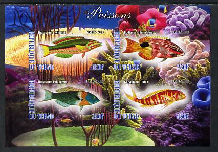 Chad 2013 Fish #2 imperf sheetlet containing 4 values unmounted mint, stamps on marine life, stamps on fish