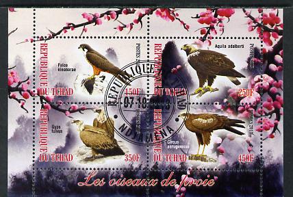 Chad 2013 Birds of Prey perf sheetlet containing 4 values fine cto used, stamps on birds, stamps on birds of prey, stamps on 