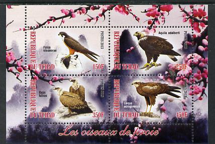Chad 2013 Birds of Prey perf sheetlet containing 4 values unmounted mint, stamps on birds, stamps on birds of prey, stamps on 